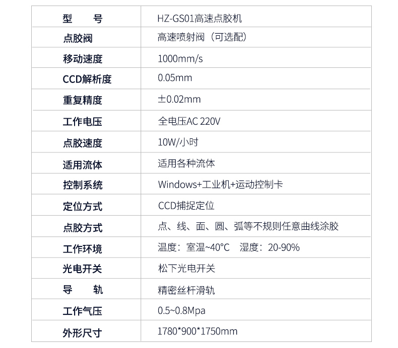 高速点胶机参数